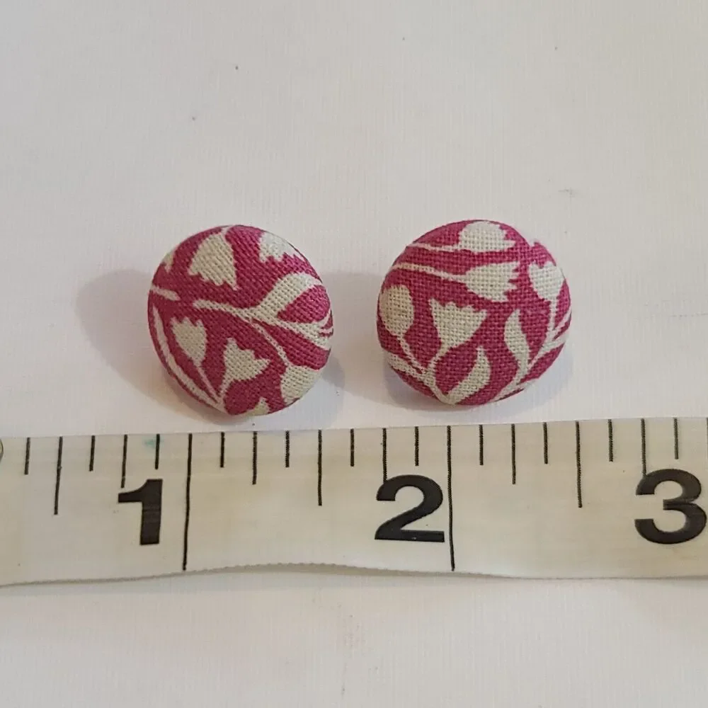 Vintage 80s Pink Fabric Large Post Pierced Earrings